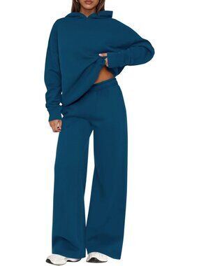 Women's Sweatsuits 2 Piece Sets Dark Blue Casual Long Sleeve Sweatpants Fall